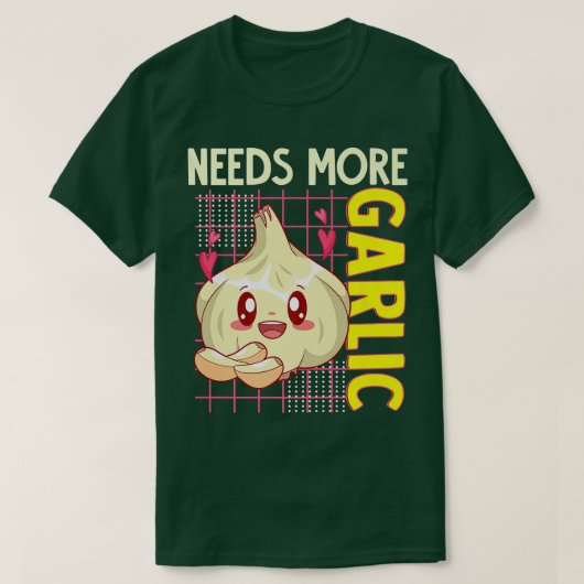 より多くのニンニクかわいいフードラバー調理師シェフファン Tシャツ (デザイン正面)