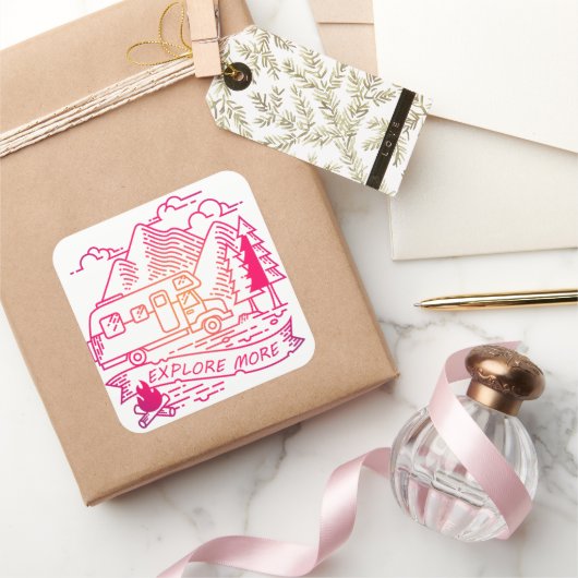 より多くのピンクキャンパーバンマウンテン自然愛好家を探索 スクエアシール (ギフト)