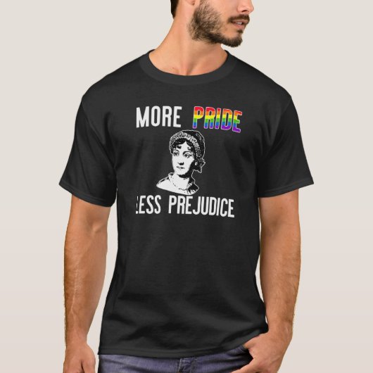 より多くのプライドより少ない偏見ジェーンオースティンLgbtおもしろいゲイ Tシャツ (正面)
