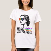 より多くのプライドより少ない偏見ヴィンテージレインボーLGBTQ Tシャツ (正面)