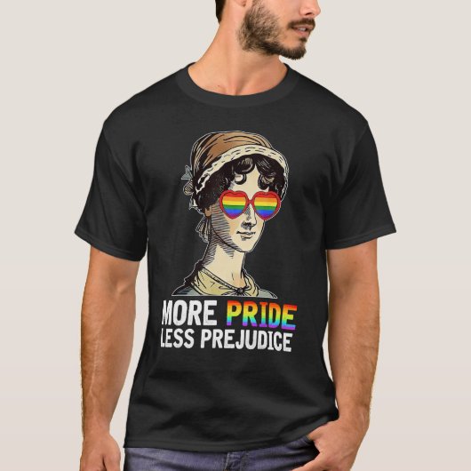 より多くのプライドより少ない偏見LGBTゲイプライド月Pro Tシャツ (正面)
