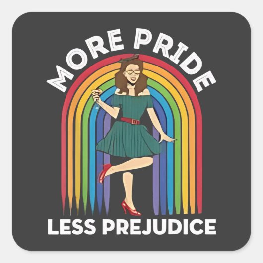 より多くのプライドより少ない偏見LGBTプライド月 スクエアシール (正面)