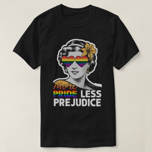 より多くのプライドより少ない偏見LGBTQ同盟国レズビアン月 Tシャツ (デザイン正面)
