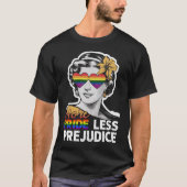 より多くのプライドより少ない偏見LGBTQ同盟国レズビアン月 Tシャツ (正面)