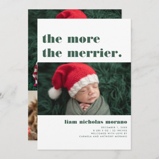 より多くのメリー |クリスマス誕生のお知らせ シーズンカード (正面/裏面)