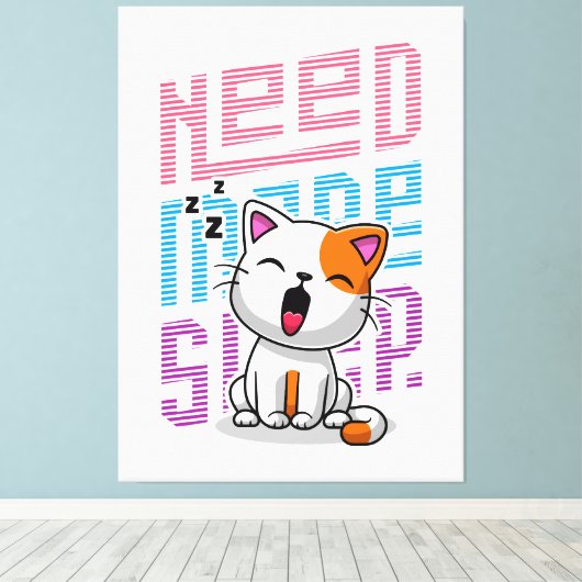 より多くの睡眠が必要 |猫おもしろいのかわいいあくびさん キャンバスプリント (インサイチュ (ウッドフロア))