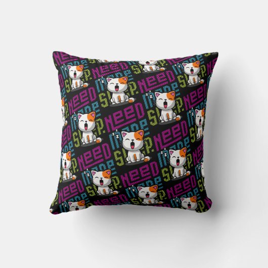 より多くの睡眠が必要 |猫おもしろいのかわいいあくびさん クッション (裏面)