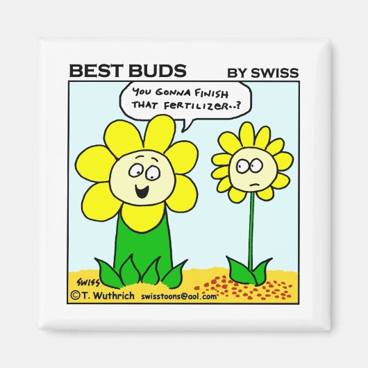 より多くの肥料のために空腹なおもしろいな漫画の花 マグネット (正面)