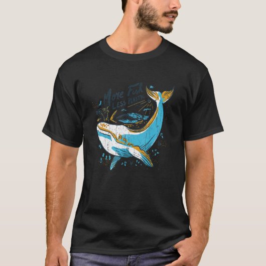 より多くの魚 少ないプラスチック 地球の日 環境保護 動物 Tシャツ (正面)