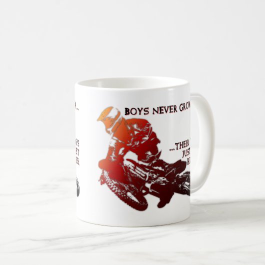 より大きいおもちゃの土のバイクのモトクロスのおもしろマグカップ コーヒーマグカップ (正面右)