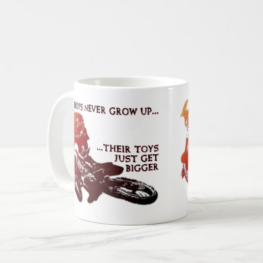 より大きいおもちゃの土のバイクのモトクロスのおもしろマグカップ コーヒーマグカップ (正面左)