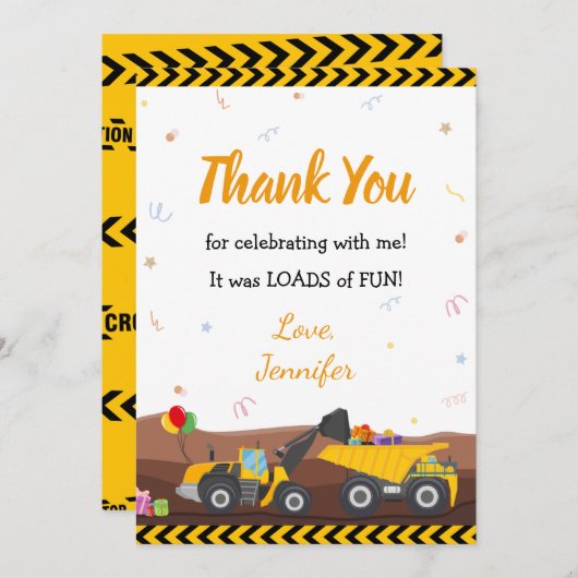 より大きい建築ベビー誕生日下のトラック掘り下げ機 サンキューカード (正面/裏面)