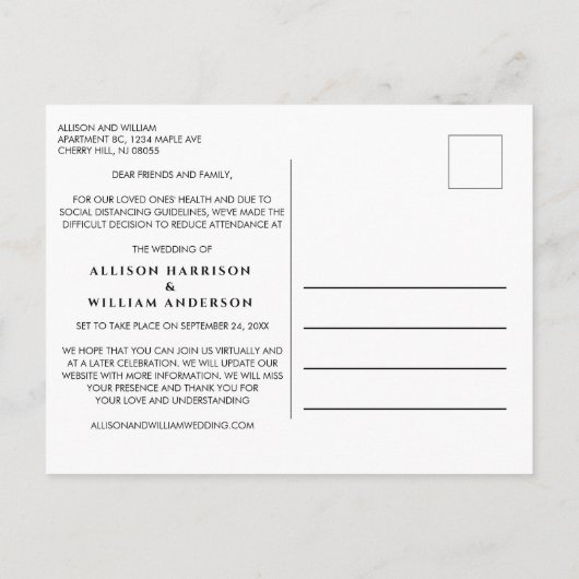 より小さな結婚式のご案内　エレガント 案内ポストカード (裏面)