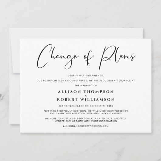より小さな縮小されたウェディング 計画変更 エレガント 案内状 (正面)