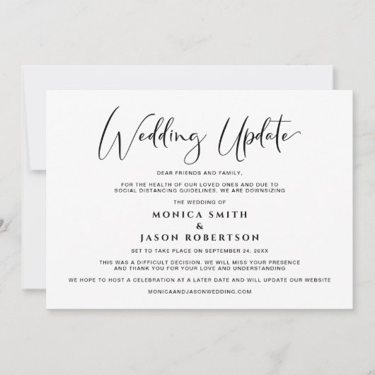より小規模な結婚式への更新 計画変更 エレガント 案内状 (正面)