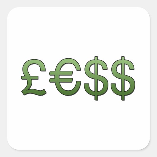 より少ないお金の記号ポンド、ユーロ米ドル スクエアシール (正面)