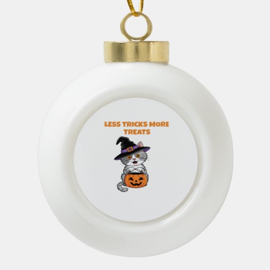 より少ないトリックよりハロウィーンギフトクラシックT- セラミックボールオーナメント (正面)