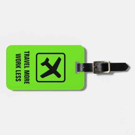 より少ないネオンの飛行機の荷物のラベルより多くの仕事は移動します ラゲッジタグ (正面横)