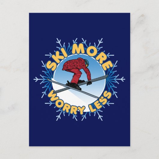 より少ない心配をスキー |スキー引用文 ポストカード (正面)