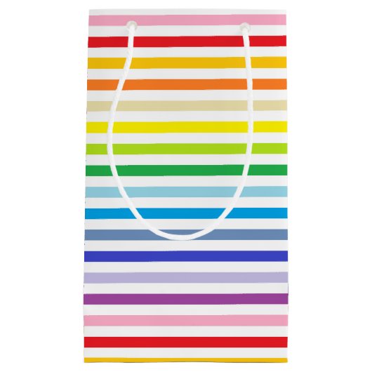より広いスペクトルの虹および白のストライプ スモールペーパーバッグ (正面)