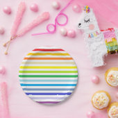 より広いスペクトルの虹および白のストライプ ペーパープレート (パーティー)