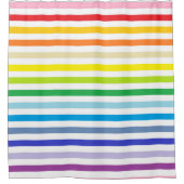 より広いスペクトルの虹と白のストライプ シャワーカーテン (正面)