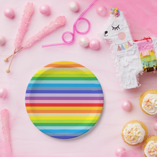 より広いスペクトルの虹のストライプ ペーパープレート (パーティー)