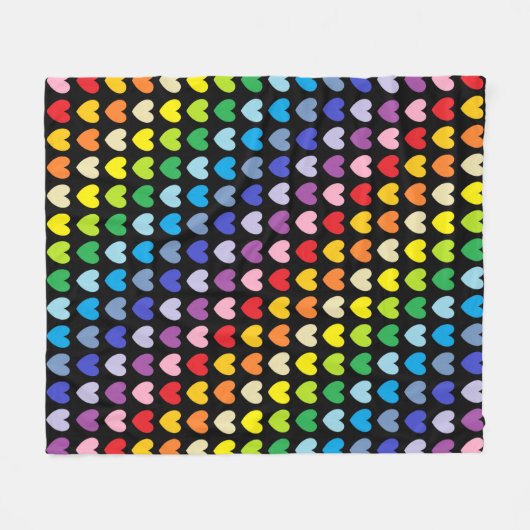 より広いスペクトルの虹のハートの黒 フリースブランケット (正面(横))