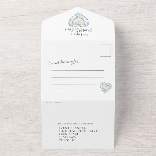 より強いダイヤモンド 遅れた結婚式のパーティー 出欠確認 写真 オールインワン招待状 (外側)