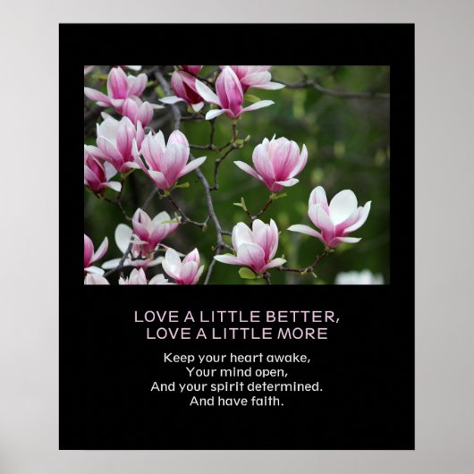 より愛の信仰カスタム引用文ピンクマグノリア花 ポスター (正面)