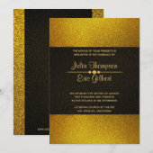 より明るいゴールドとダークゴールドのグリッターウェディング 招待状 (正面/裏面)