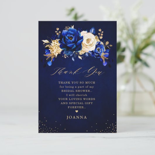 ~より王室のも青い黄色金ゴールド金属ブライダルシャワー サンキューカード (スタンド正面)