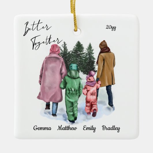 より良い一緒に家族の冬の水の色と名前 セラミックオーナメント (正面)