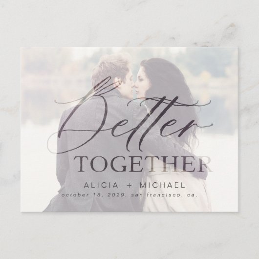 より良い一緒に結婚スクリプトの写真の日付を保存 案内ポストカード (正面)