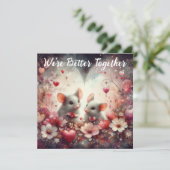 より良い一緒に赤いハートかわいいネズミバレンタイン シーズンカード (スタンド正面)