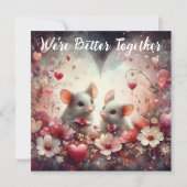 より良い一緒に赤いハートかわいいネズミバレンタイン シーズンカード (正面)