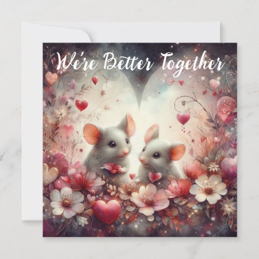 より良い一緒に赤いハートかわいいネズミバレンタイン シーズンカード (正面)