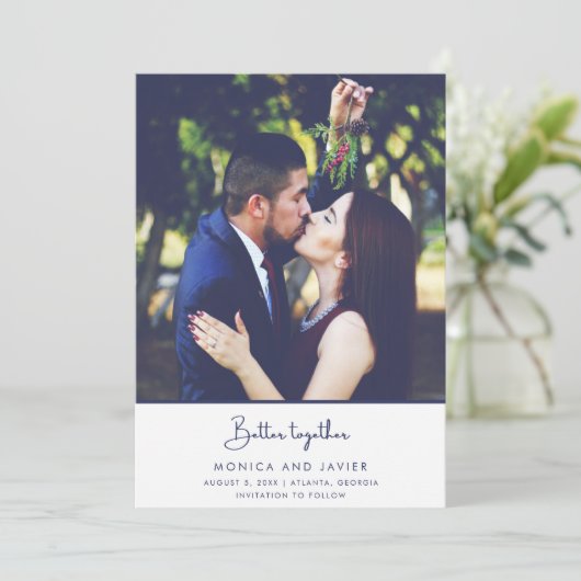 より良い一緒モダンに写真結婚式の日付を保存 セーブザデート (スタンド正面)