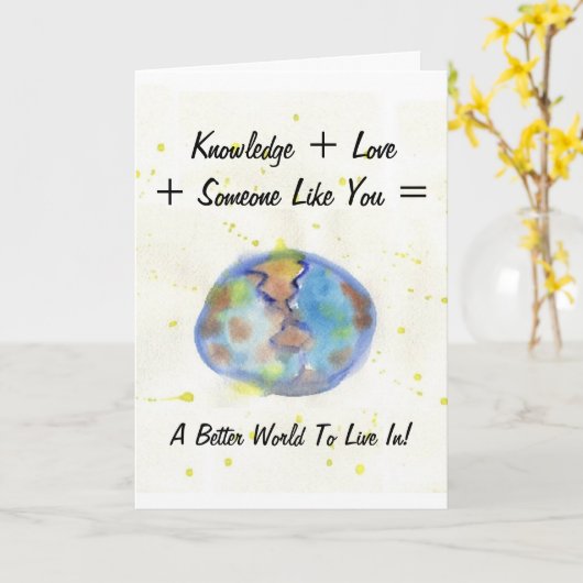 より良い世界水彩地球の卒業カード カード (黄色い花)