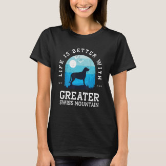 より良い人生 グレーター スイス マウンテン ヴィンテージ ブルー ドッグ Tシャツ