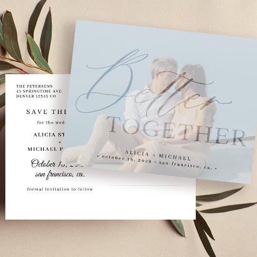 より良い合モダンわせスクリプトの結婚写真 案内ポストカード