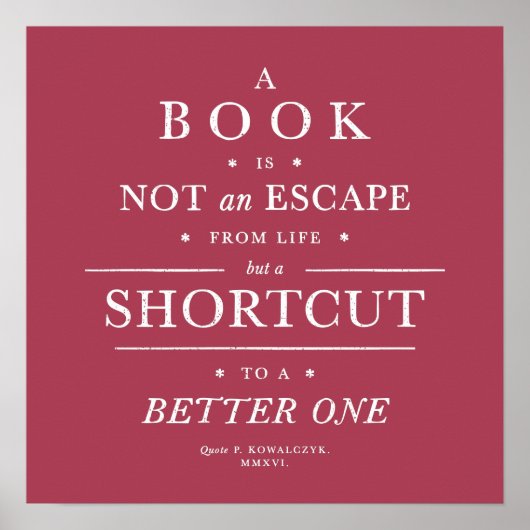 より良い生活へのブックショートカット引用文マゼンタ ポスター (正面)