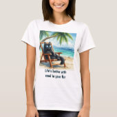 より良い生活アットザビーチ猫好き Tシャツ (正面)