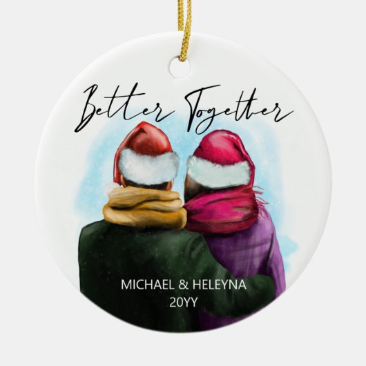 より良い組み合わせスクリプト水の色のカップルと名前 セラミックオーナメント (正面)