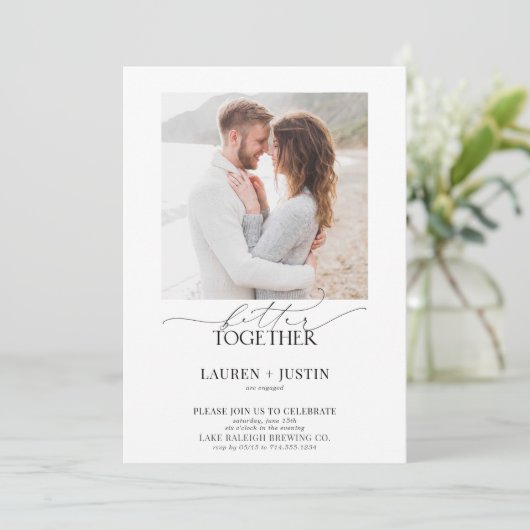 より良い組み合モダンわせ2フォト婚約パーティ 招待状 (スタンド正面)