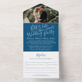 より良い遅い結婚式パーティーRSVP写真の青い白 オールインワン招待状 (内側)