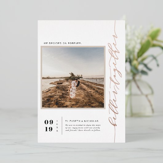 より良く一緒に |スクエアモダンフォト婚約 箔招待状 (立ち正面)