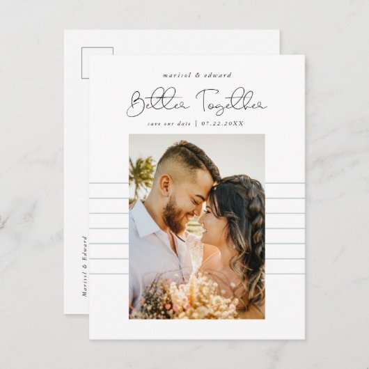 より良く一緒に |写真モダン日付の保存 案内ポストカード (正面/裏面)