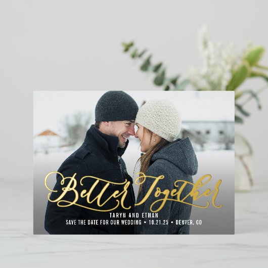 より良く一緒実在に箔の日付カードを保存 箔招待状 (立ち正面)