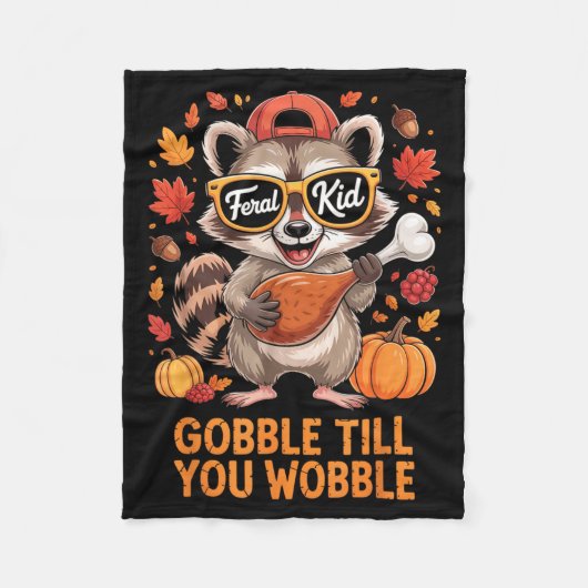 よろけるまでガッつき 笑える ラクーン 野生の子供サンタ フリースブランケット (正面)